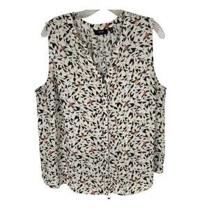 Apt. 9 Bird Print Sleeveless Blouse Summer Georgette V-Neck Chic Office Capsule